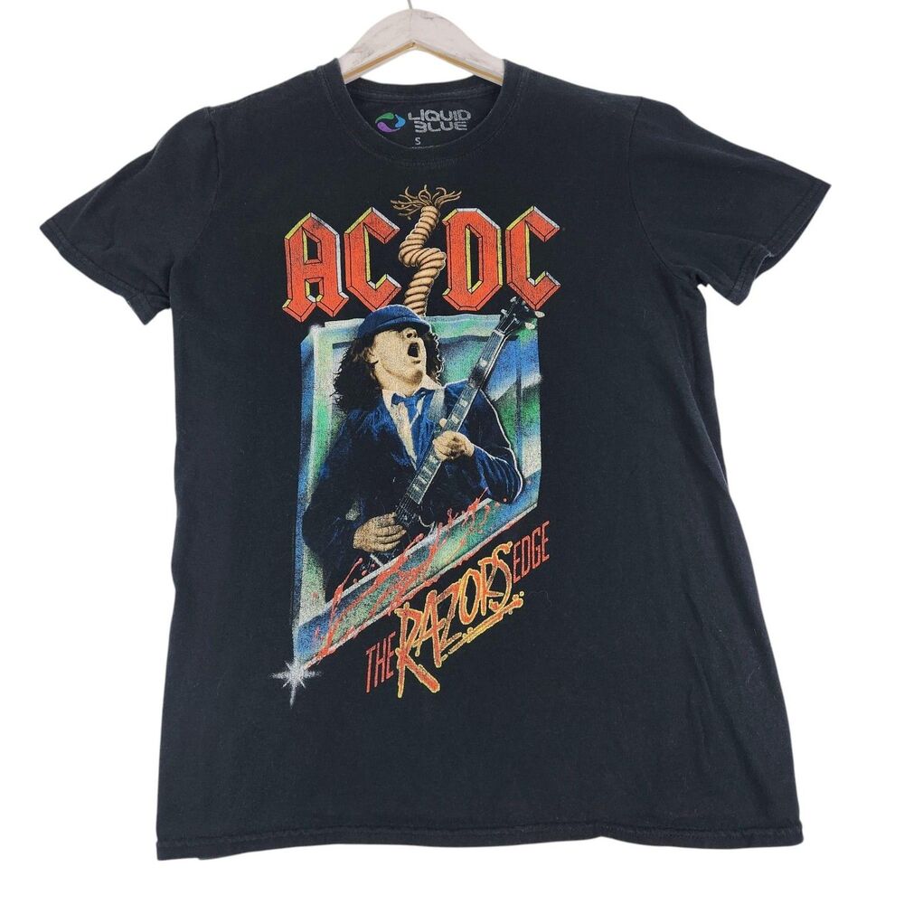 ACDC Liquid Blue Shirt Mens Small Black The Razors Edge Band Tour Rock Tee Angus